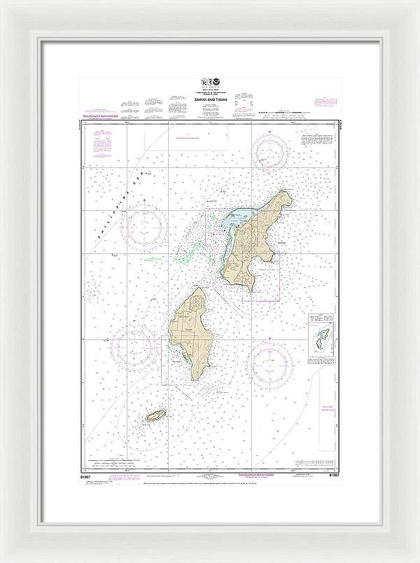 Nautical Chart-81067 Commonwealth-the Northern Mariana Islands Saipan-tinian - Framed Print