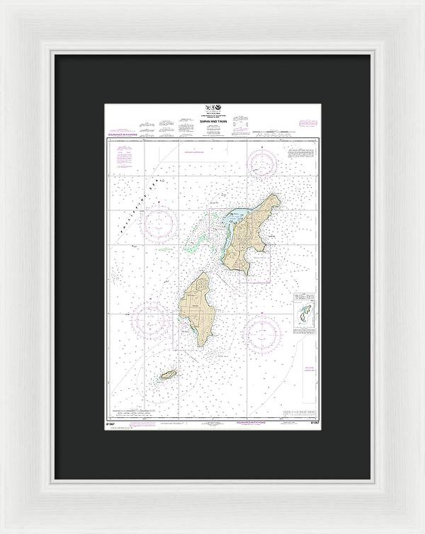 Nautical Chart-81067 Commonwealth-the Northern Mariana Islands Saipan-tinian - Framed Print