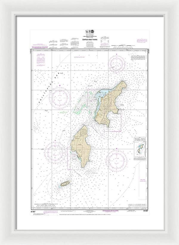 Nautical Chart-81067 Commonwealth-the Northern Mariana Islands Saipan-tinian - Framed Print