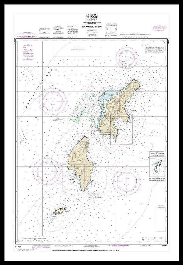 Nautical Chart-81067 Commonwealth-the Northern Mariana Islands Saipan-tinian - Framed Print