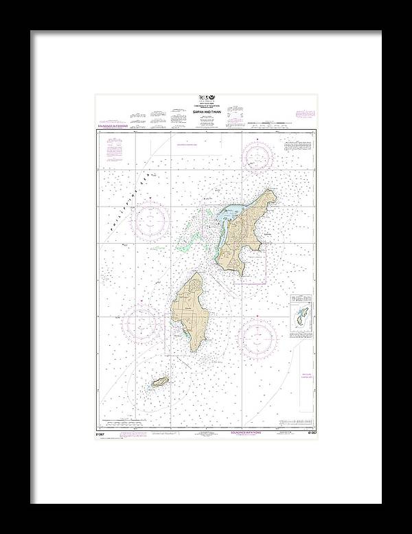 Nautical Chart-81067 Commonwealth-the Northern Mariana Islands Saipan-tinian - Framed Print