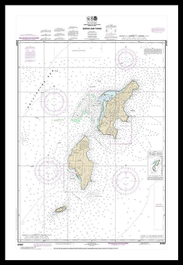 Nautical Chart-81067 Commonwealth-the Northern Mariana Islands Saipan-tinian - Framed Print