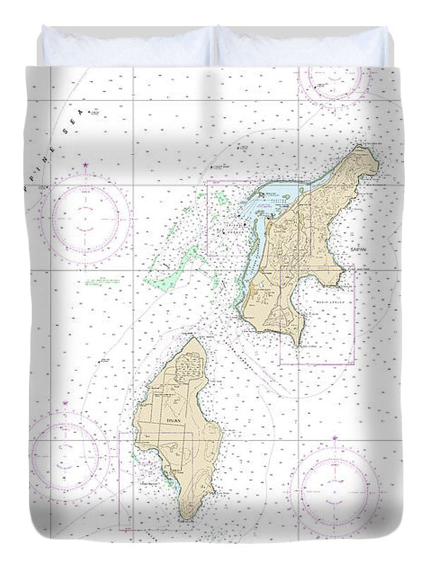 Nautical Chart-81067 Commonwealth-the Northern Mariana Islands Saipan-tinian - Duvet Cover