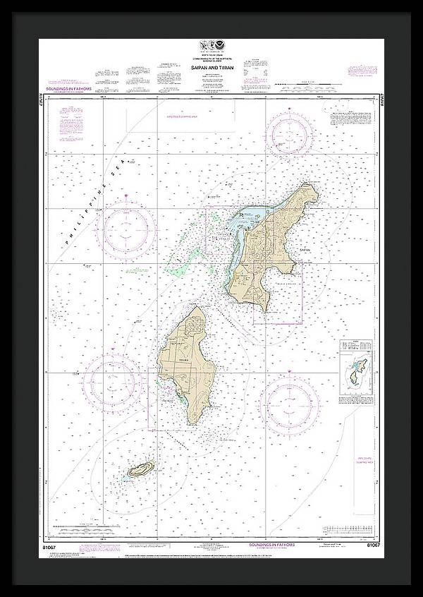 Nautical Chart-81067 Commonwealth-the Northern Mariana Islands Saipan-tinian - Framed Print