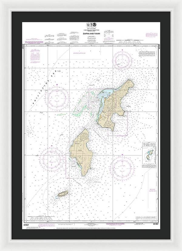 Nautical Chart-81067 Commonwealth-the Northern Mariana Islands Saipan-tinian - Framed Print