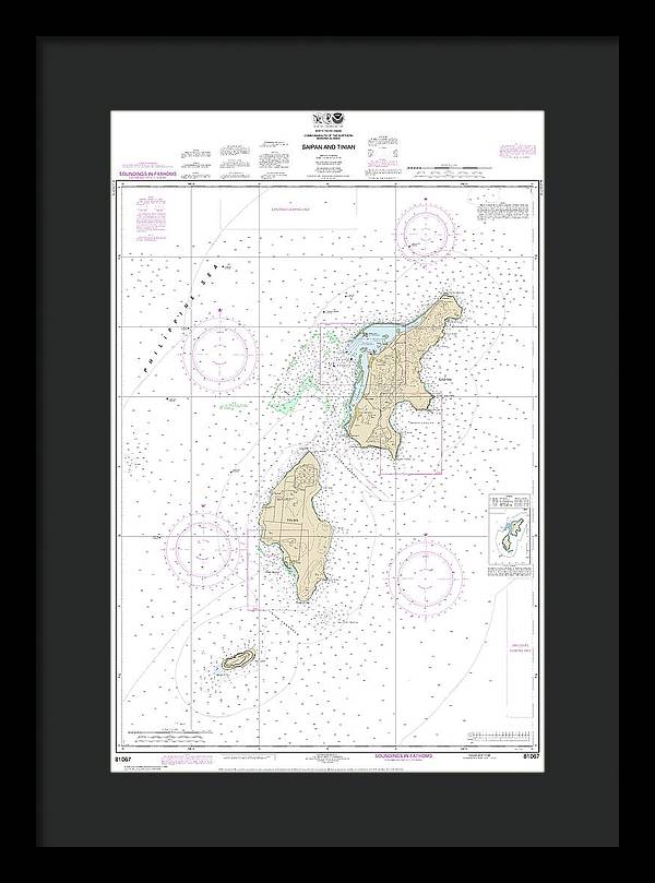 Nautical Chart-81067 Commonwealth-the Northern Mariana Islands Saipan-tinian - Framed Print