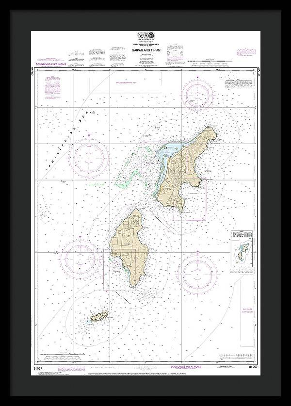 Nautical Chart-81067 Commonwealth-the Northern Mariana Islands Saipan-tinian - Framed Print