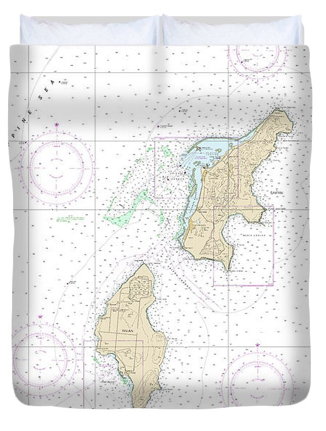 Nautical Chart-81067 Commonwealth-the Northern Mariana Islands Saipan-tinian - Duvet Cover