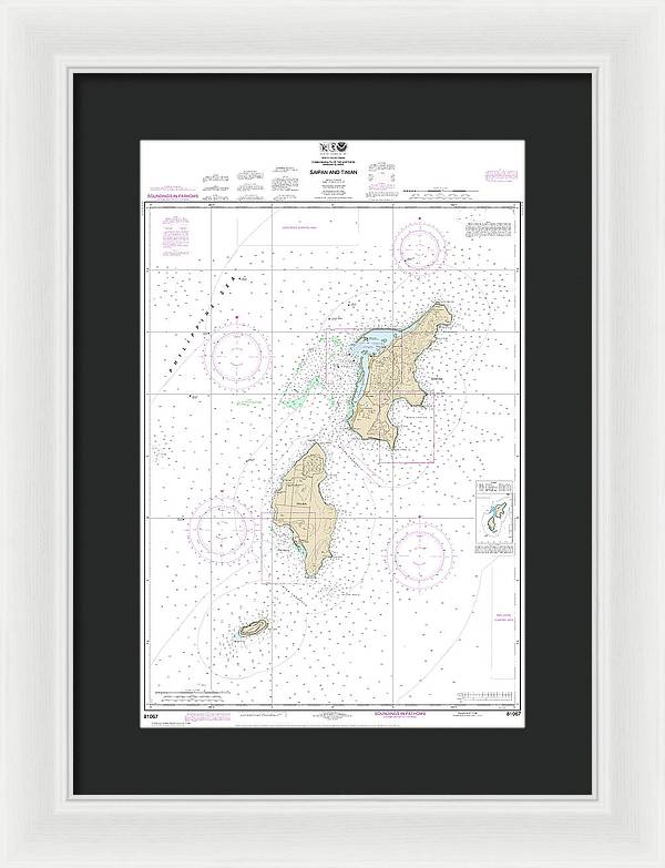 Nautical Chart-81067 Commonwealth-the Northern Mariana Islands Saipan-tinian - Framed Print