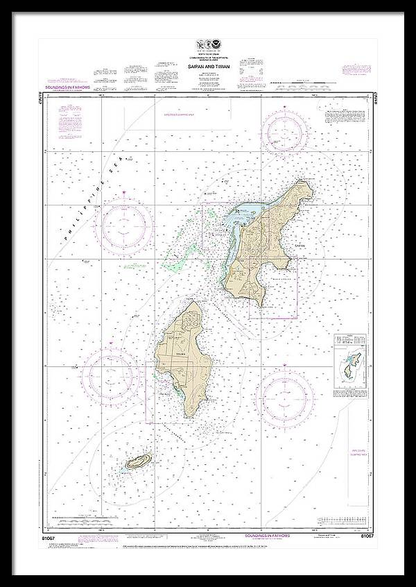 Nautical Chart-81067 Commonwealth-the Northern Mariana Islands Saipan-tinian - Framed Print