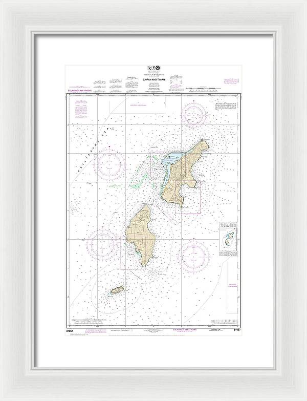 Nautical Chart-81067 Commonwealth-the Northern Mariana Islands Saipan-tinian - Framed Print