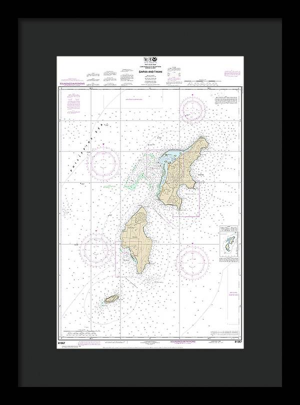 Nautical Chart-81067 Commonwealth-the Northern Mariana Islands Saipan-tinian - Framed Print