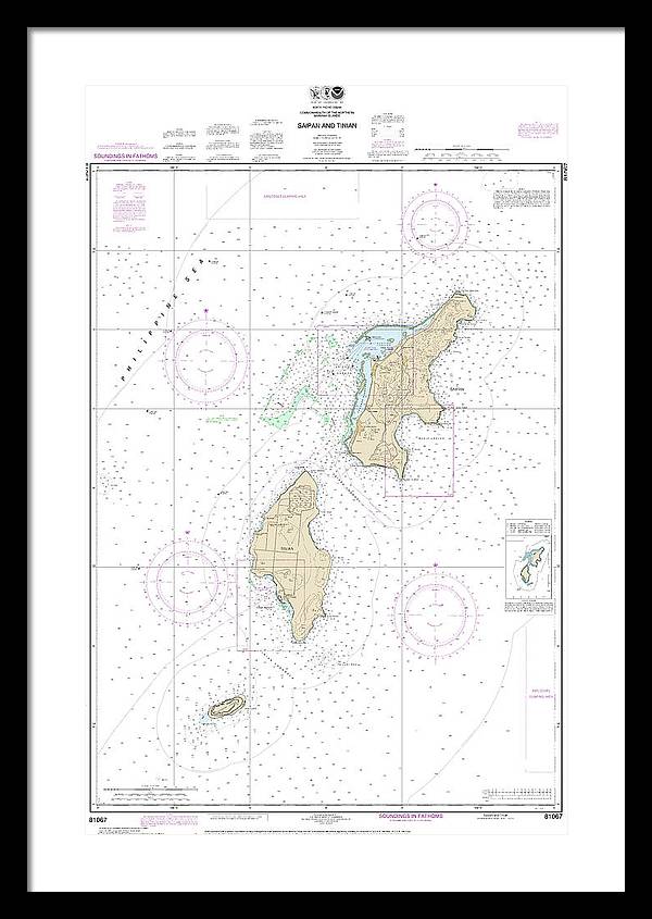 Nautical Chart-81067 Commonwealth-the Northern Mariana Islands Saipan-tinian - Framed Print