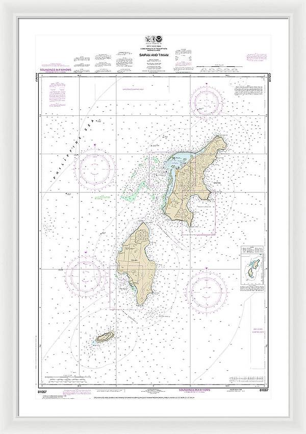 Nautical Chart-81067 Commonwealth-the Northern Mariana Islands Saipan-tinian - Framed Print