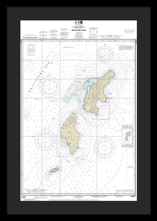 Nautical Chart-81067 Commonwealth-the Northern Mariana Islands Saipan-tinian - Framed Print