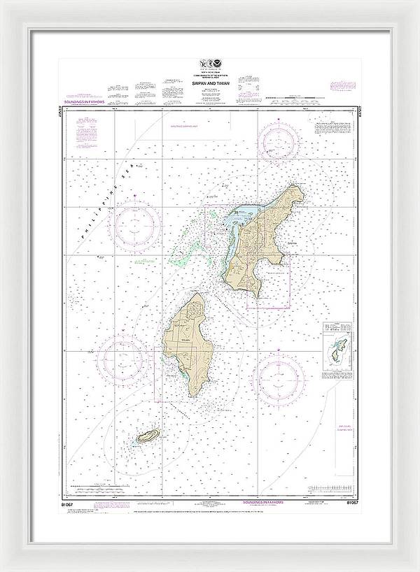 Nautical Chart-81067 Commonwealth-the Northern Mariana Islands Saipan-tinian - Framed Print