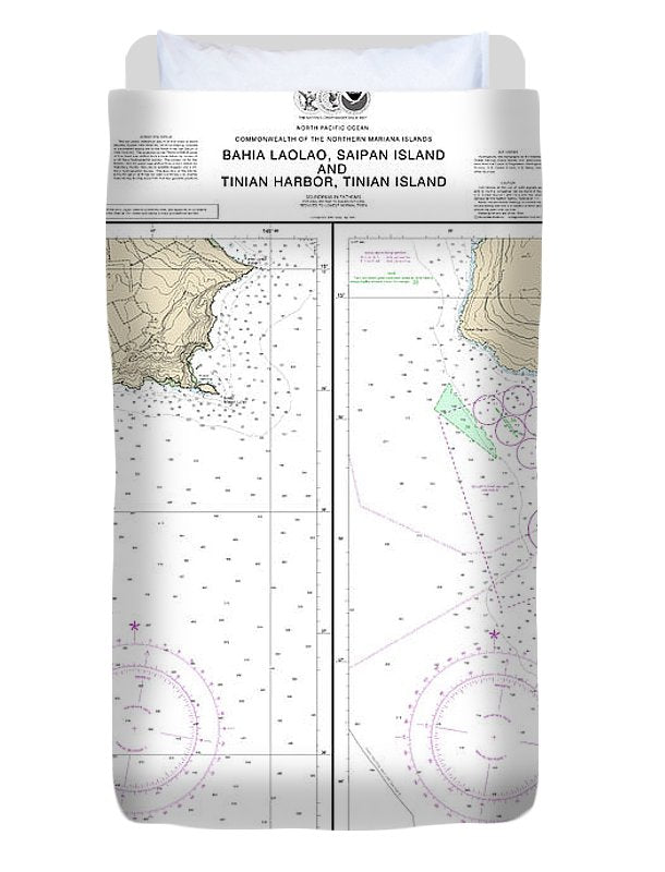 Nautical Chart-81071 Commonwealth-the Northern Mariana Islands Bahia Laolao, Saipan Island-tinian Harbor, Tinian Island - Duvet Cover