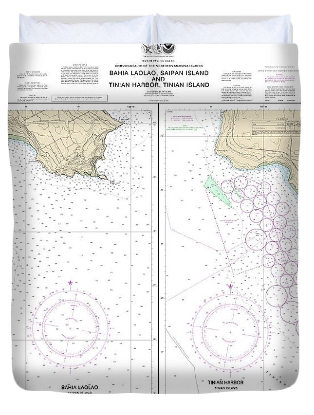 Nautical Chart-81071 Commonwealth-the Northern Mariana Islands Bahia Laolao, Saipan Island-tinian Harbor, Tinian Island - Duvet Cover
