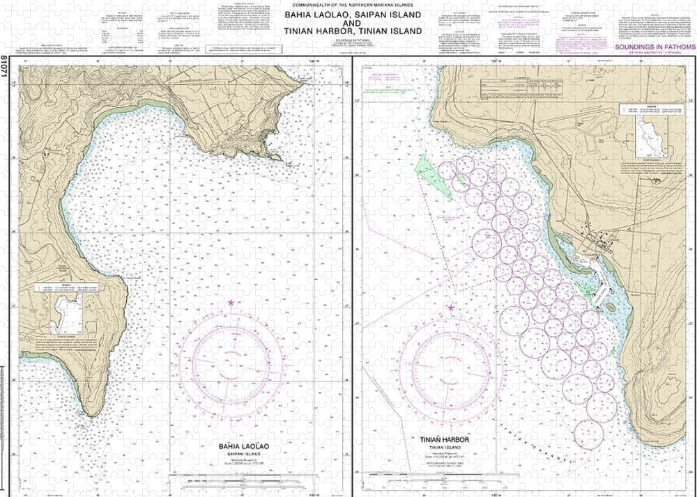 Nautical Chart-81071 Commonwealth-the Northern Mariana Islands Bahia Laolao, Saipan Island-tinian Harbor, Tinian Island - Puzzle