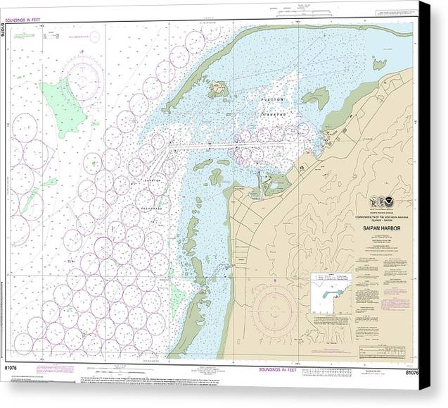 Nautical Chart-81076 Commonwealth-the Northern Mariana Islands Saipan Harbor - Canvas Print