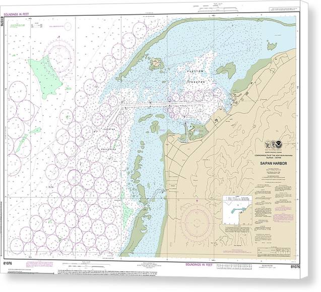 Nautical Chart-81076 Commonwealth-the Northern Mariana Islands Saipan Harbor - Canvas Print