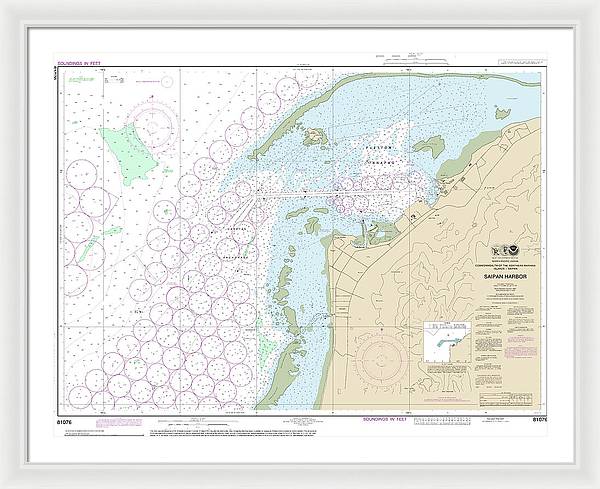 Nautical Chart-81076 Commonwealth-the Northern Mariana Islands Saipan Harbor - Framed Print