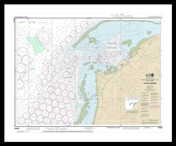 Nautical Chart-81076 Commonwealth-the Northern Mariana Islands Saipan Harbor - Framed Print