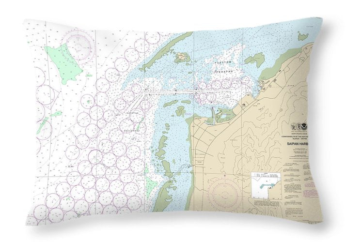 Nautical Chart-81076 Commonwealth-the Northern Mariana Islands Saipan Harbor - Throw Pillow