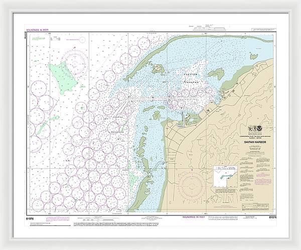 Nautical Chart-81076 Commonwealth-the Northern Mariana Islands Saipan Harbor - Framed Print