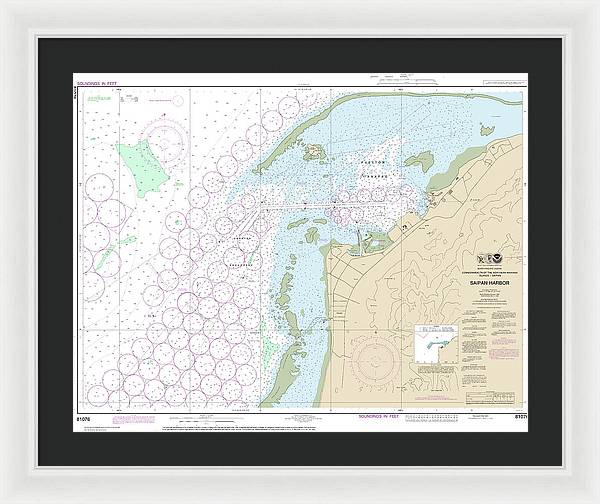 Nautical Chart-81076 Commonwealth-the Northern Mariana Islands Saipan Harbor - Framed Print