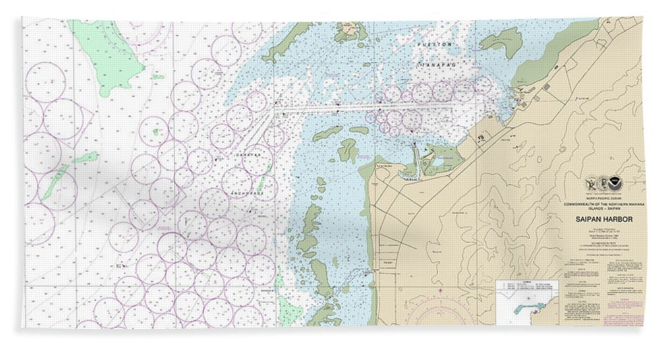 Nautical Chart-81076 Commonwealth-the Northern Mariana Islands Saipan Harbor - Beach Towel