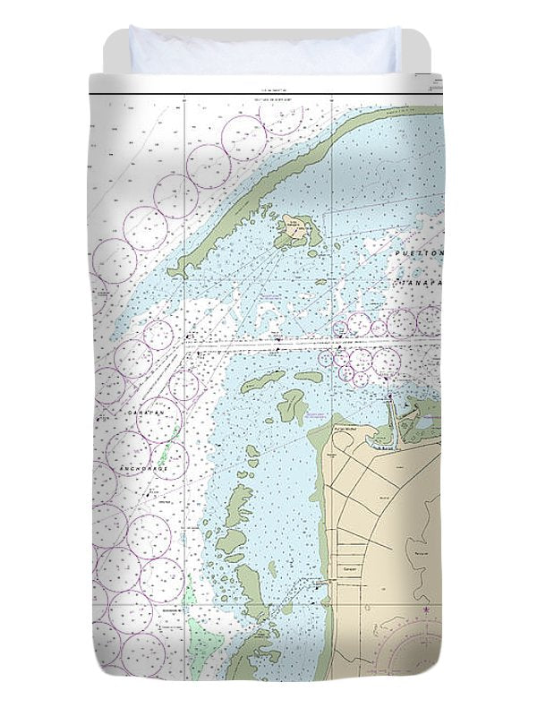 Nautical Chart-81076 Commonwealth-the Northern Mariana Islands Saipan Harbor - Duvet Cover