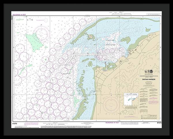 Nautical Chart-81076 Commonwealth-the Northern Mariana Islands Saipan Harbor - Framed Print