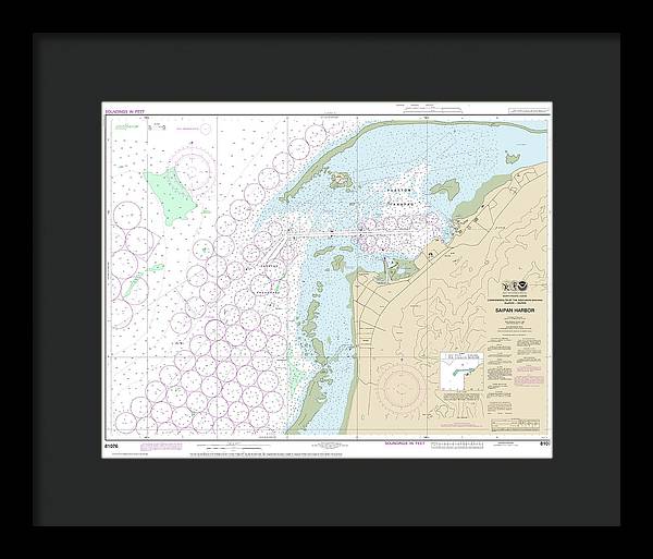 Nautical Chart-81076 Commonwealth-the Northern Mariana Islands Saipan Harbor - Framed Print