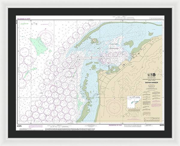 Nautical Chart-81076 Commonwealth-the Northern Mariana Islands Saipan Harbor - Framed Print