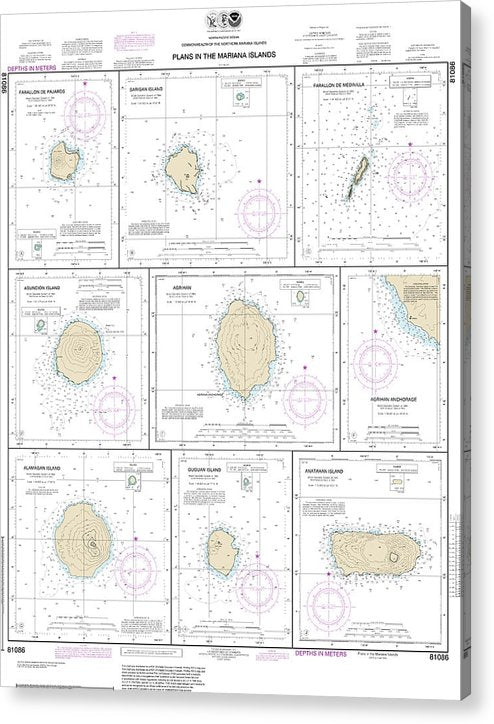 Nautical Chart-81086 Plans In The Mariana Islands, Faraloon De Pajaros, Sarigan Island, Farallon De Medinilla, Ascuncion Island, Agrihan, Agrihan Anchorge, Alamagan Island, Guguan, Anatahan  Acrylic Print