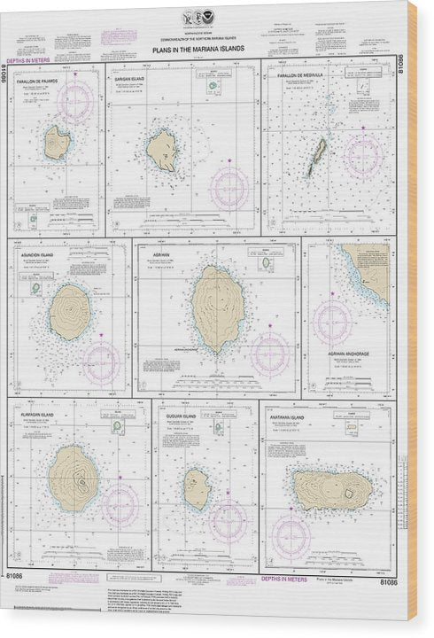 Nautical Chart-81086 Plans In The Mariana Islands, Faraloon De Pajaros, Sarigan Island, Farallon De Medinilla, Ascuncion Island, Agrihan, Agrihan Anchorge, Alamagan Island, Guguan, Anatahan Wood Print