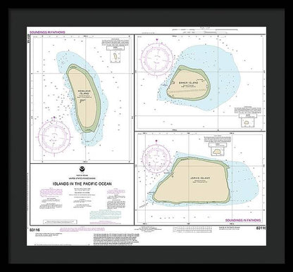 Nautical Chart-83116 Islands In The Pacific Ocean-Jarvis, Bake-Howland Islands - Framed Print  24" x 22"  Framed Nautical Chart Print by SeaKoast.