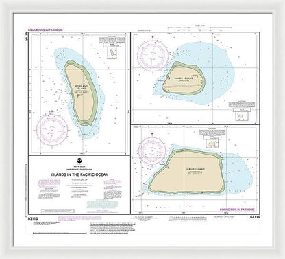 Nautical Chart-83116 Islands In The Pacific Ocean-Jarvis, Bake-Howland Islands - Framed Print  36" x 32"  Framed Nautical Chart Print by SeaKoast.