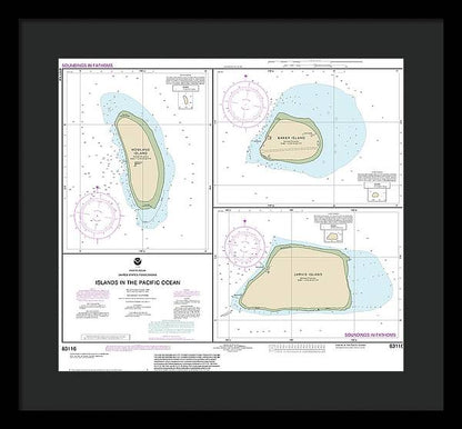 Nautical Chart-83116 Islands In The Pacific Ocean-Jarvis, Bake-Howland Islands - Framed Print  16" x 14.5"  Framed Nautical Chart Print by SeaKoast.