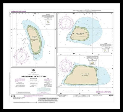 Nautical Chart-83116 Islands In The Pacific Ocean-Jarvis, Bake-Howland Islands - Framed Print  30" x 27"  Framed Nautical Chart Print by SeaKoast.