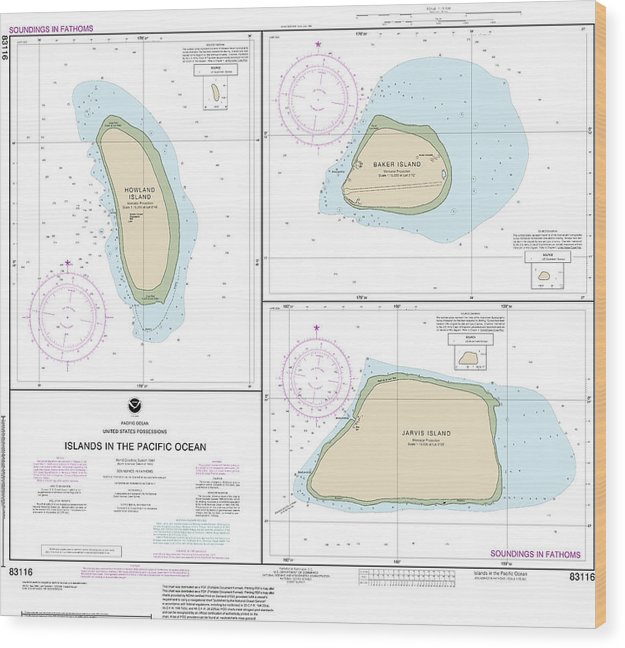 Nautical Chart-83116 Islands In The Pacific Ocean-Jarvis, Bake-Howland Islands Wood Print