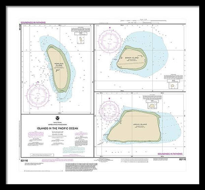Nautical Chart-83116 Islands In The Pacific Ocean-Jarvis, Bake-Howland Islands - Framed Print  24" x 22"  Framed Nautical Chart Print by SeaKoast.