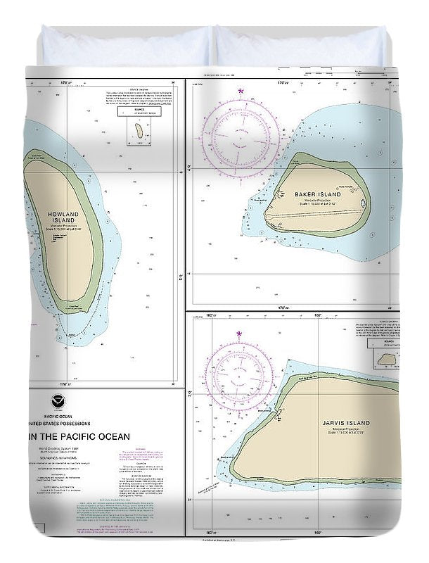 Nautical Chart-83116 Islands In The Pacific Ocean-jarvis, Bake-howland Islands - Duvet Cover