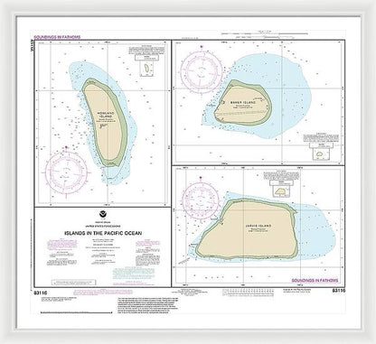 Nautical Chart-83116 Islands In The Pacific Ocean-Jarvis, Bake-Howland Islands - Framed Print  40" x 36"  Framed Nautical Chart Print by SeaKoast.