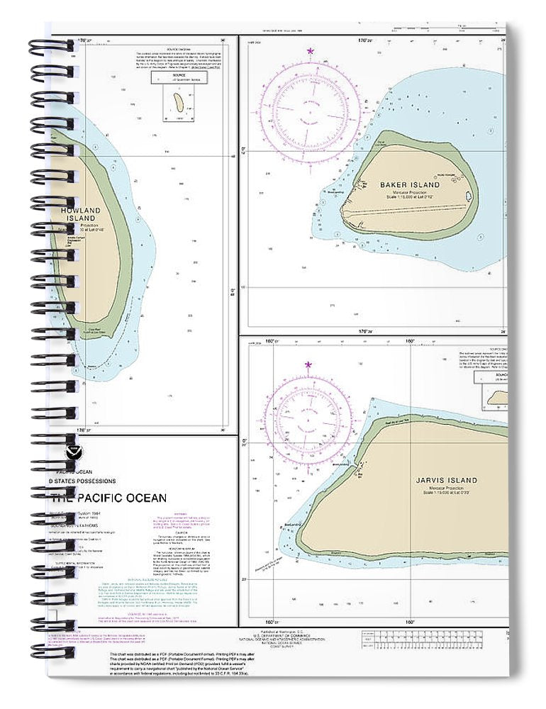 Nautical Chart 83116 Islands In The Pacific Ocean Jarvis, Bake Howland Islands Spiral Notebook