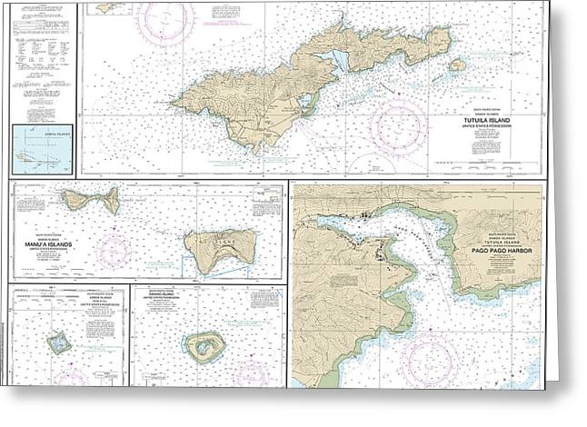 Nautical Chart-83484 Us Possessions In Samoa Islands Manua Islands, Pago Pago Harbor, Tutuila Island, Rose Atoll, Swains Island - Greeting Card