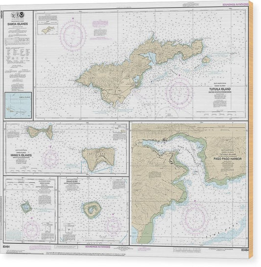 Nautical Chart-83484 Us Possessions In Samoa Islands Manua Islands, Pago Pago Harbor, Tutuila Island, Rose Atoll, Swains Island Wood Print