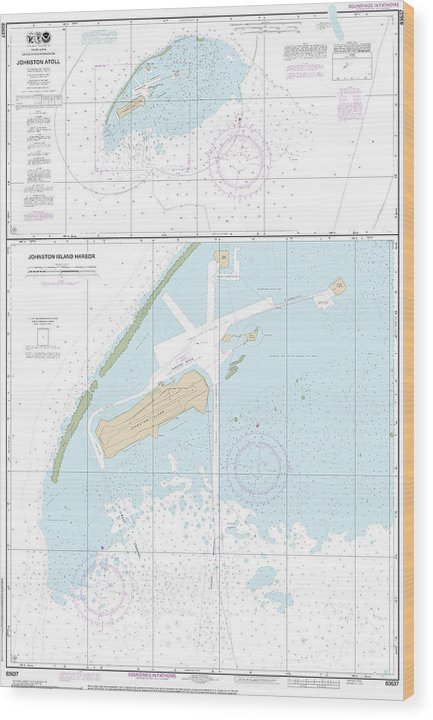Nautical Chart-83637 Johnston Atoll, Johnston Island Harbor Wood Print