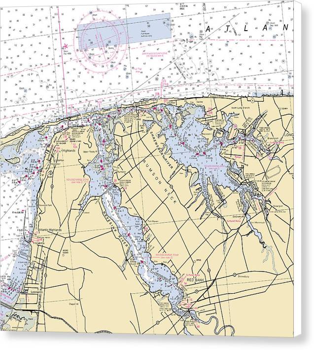 Navesink River-new Jersey Nautical Chart - Canvas Print